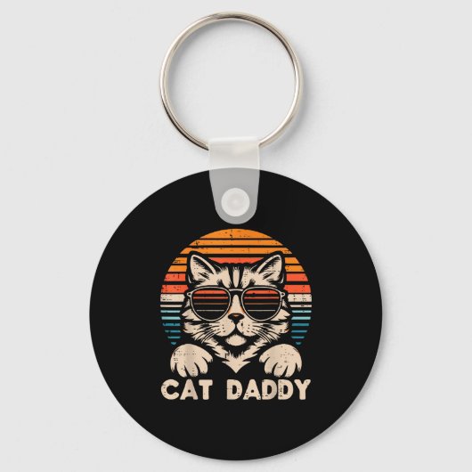 Cat Daddy Sungles Sunset Retro Fur Dad Papa Kitten Sleutelhanger (Voorkant)