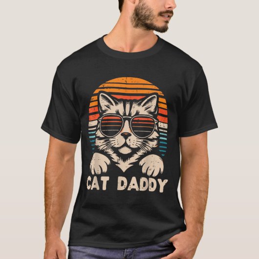 Cat Daddy Sungles Sunset Retro Fur Dad Papa Kitten T-shirt (Voorkant)