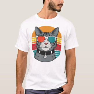 Cat Daddy Zonnebril Zonsondergang Retro Bont Papa T-shirt