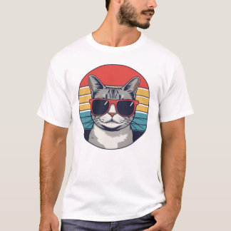 Cat Daddy Zonnebril Zonsondergang Retro Bont Papa T-shirt