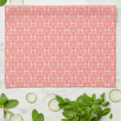 Cat Damask Coral en Blush Keuken Handdoek (Gevouwen)