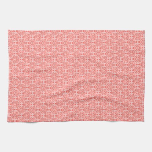 Cat Damask Coral en Blush Keuken Handdoek (Horizontaal)