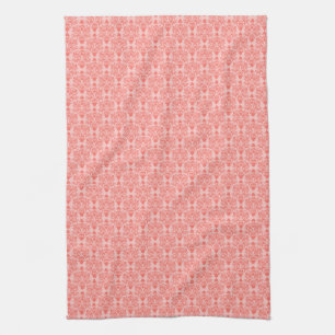 Cat Damask Coral en Blush Keuken Handdoek