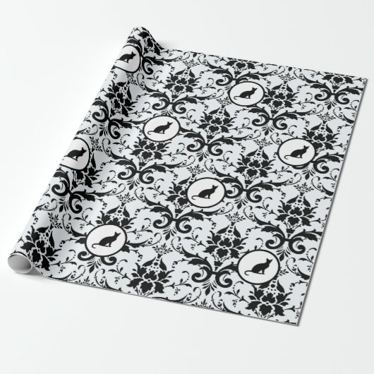 Cat Damask in lichtblauw Cadeaupapier (Uitgerold)