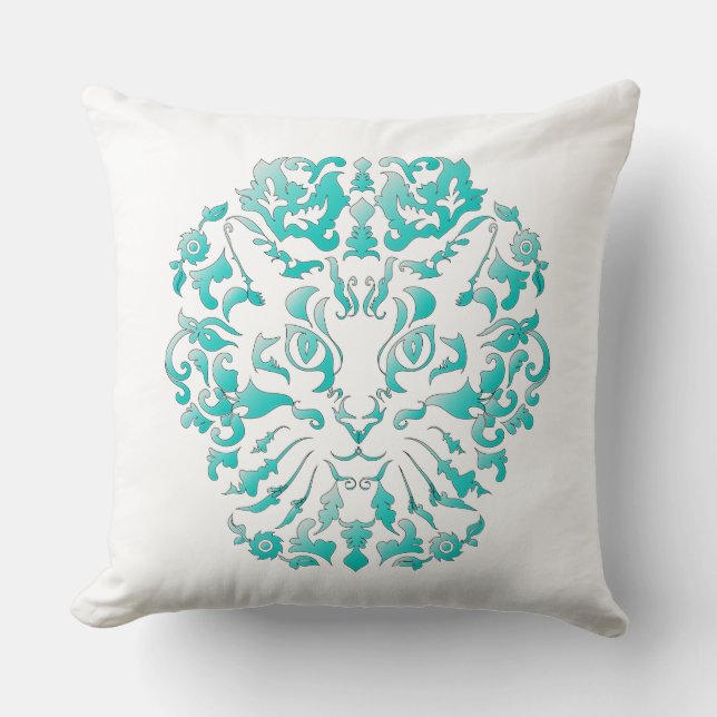 Cat Damask (Turquoise) Pillow Kussen (Voorkant)