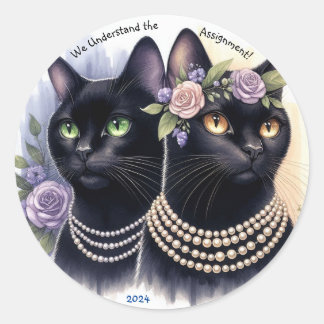Cat dames begrijpen de klassieke opdracht ronde ronde sticker