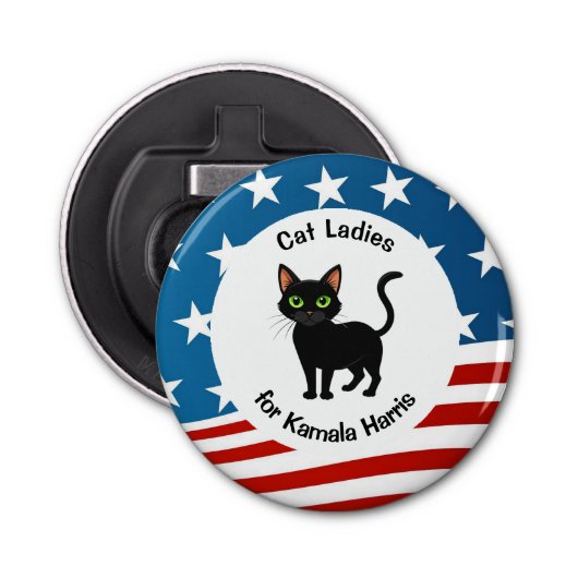 Cat Dames voor Kamala Design Button Flesopener (Voorkant)