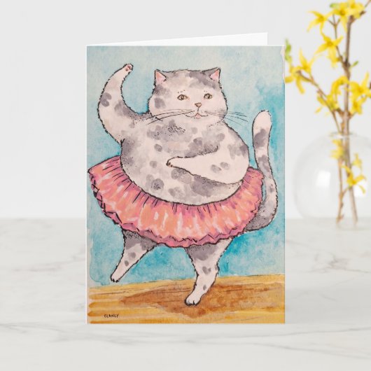 Cat Dancing Get Well card Kaart (Gele Bloem)
