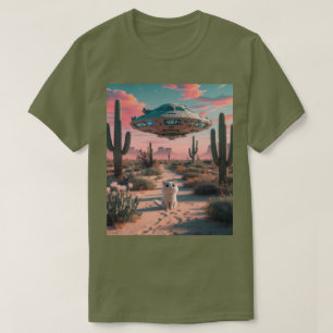 Cat Desert UFO Vermoeidheid Groen T-shirt