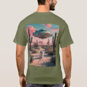 Cat Desert UFO Vermoeidheid Groen T-shirt (Achterkant)