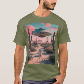 Cat Desert UFO Vermoeidheid Groen T-shirt (Voorkant)
