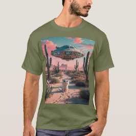 Cat Desert UFO Vermoeidheid Groen T-shirt