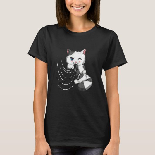 Cat Design Cat Cuddles With Duvet Plays With Curta T-shirt (Voorkant)