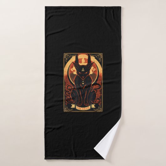 Cat Devil Tarot Kaart Grafische illustratie Badhanddoek (Badhanddoek)