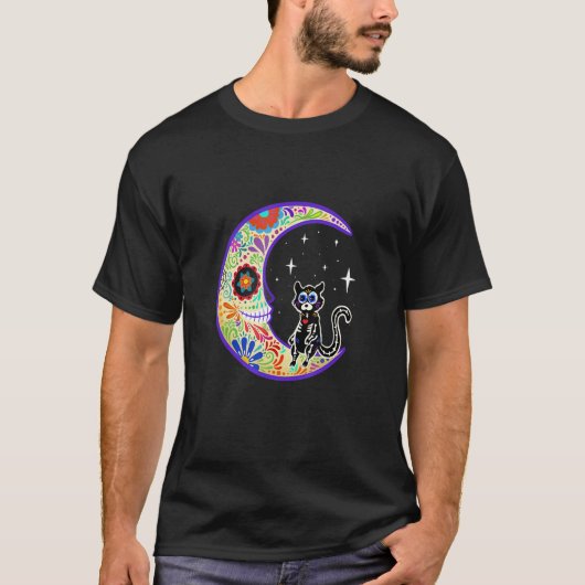 Cat Dia de Los Muertos Skeleton Sugar Skull T-shirt (Voorkant)