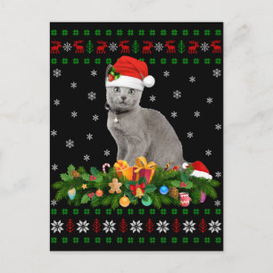 Cat Dierenvriend Santa Hat Oegaal Russisch Blauwe  Briefkaart