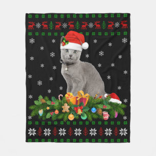 Cat Dierenvriend Santa Hat Oegaal Russisch Blauwe Fleece Deken