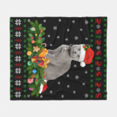 Cat Dierenvriend Santa Hat Oegaal Russisch Blauwe  Fleece Deken (Voorkant (Horizontaal))