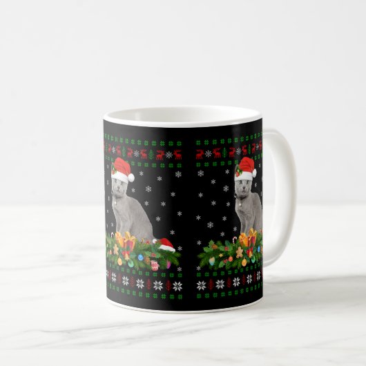 Cat Dierenvriend Santa Hat Oegaal Russisch Blauwe Koffiemok (Voorkant rechts)