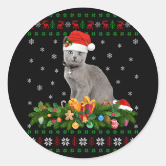 Cat Dierenvriend Santa Hat Oegaal Russisch Blauwe Ronde Sticker