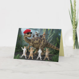 Cat Dinosaur Music Card Feestdagen Kaart