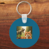Cat Dinosaur Trex Selfie Funny Meme Humor Boys Gir Sleutelhanger (Voorkant)
