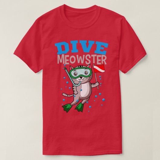 Cat Diver Meowster Scuba duikend onder vlag T-shirt (Design voorkant)