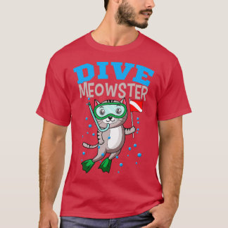 Cat Diver Meowster Scuba duikend onder vlag T-shirt
