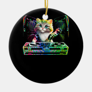 Cat DJ Colorful Producer DeeJay Disk Jockey Music Keramisch Ornament