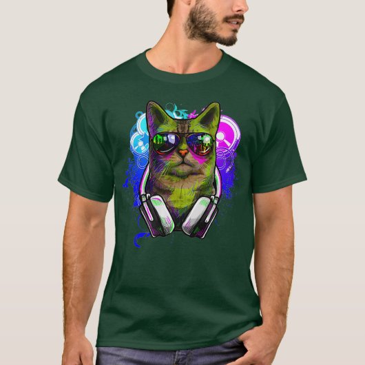 Cat DJ Shirt Rave DJ Cat Shirt EDM Rave Shirt (Voorkant)