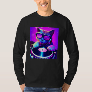 Cat DJ Vaporwave Aesthetische Mannen jongens meisj T-shirt