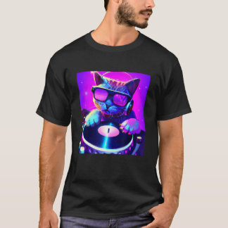 Cat DJ Vaporwave Aesthetische Mannen jongens meisj T-shirt