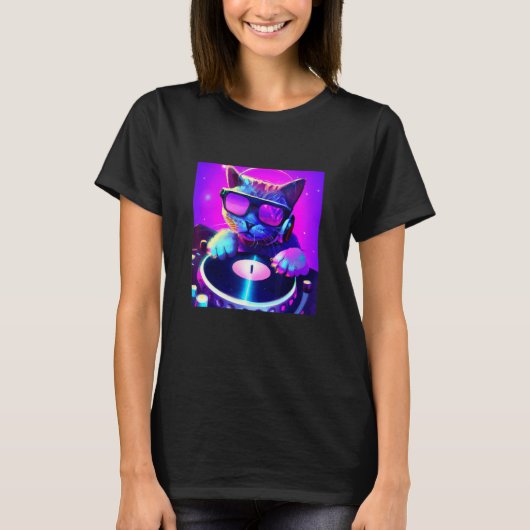 Cat DJ Vaporwave Aesthetische Mannen jongens meisj T-shirt (Voorkant)