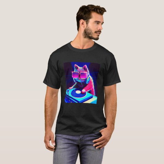 Cat DJ Vaporwave Aesthetische Mannen jongens meisj T-shirt (Voorkant volledig)