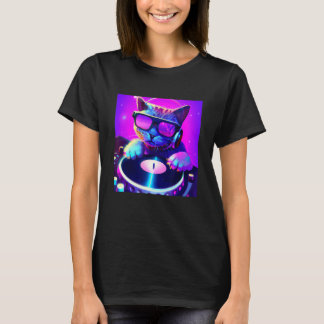 Cat DJ Vaporwave Aesthetische Mannen jongens meisj T-shirt