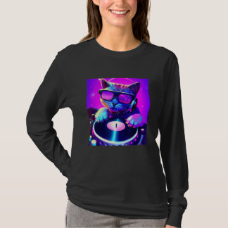 Cat DJ Vaporwave Aesthetische Mannen jongens meisj T-shirt