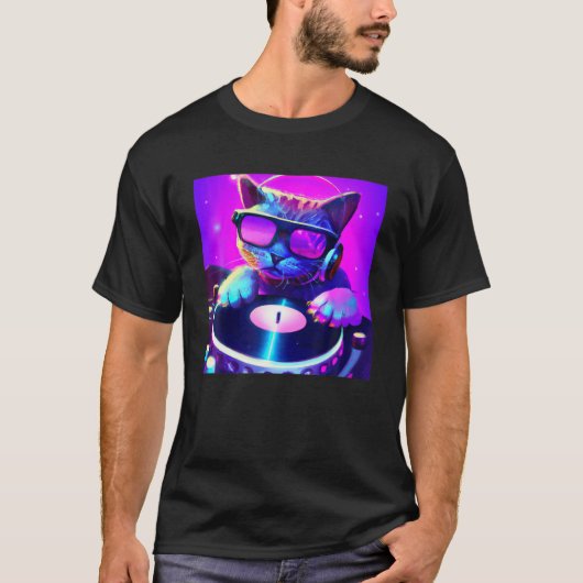 Cat DJ Vaporwave Aesthetische Mannen jongens meisj T-shirt (Voorkant)