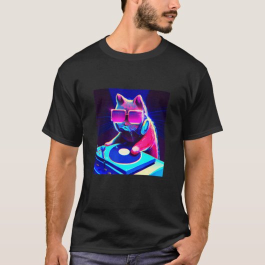 Cat DJ Vaporwave Aesthetische Mannen jongens meisj T-shirt (Voorkant)