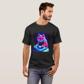 Cat DJ Vaporwave Aesthetische Mannen jongens meisj T-shirt (Voorkant volledig)