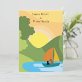 Cat Dog Boat Lake Sun Warm Love Weddenschap Kaart (Staand voorkant)