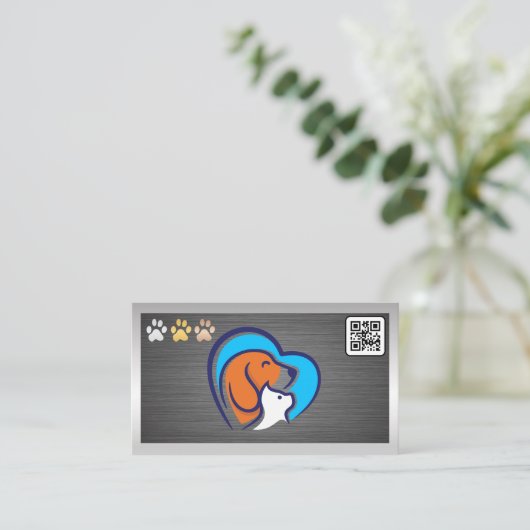 Cat Dog Logo Paws | QR-code Visitekaartje (Staand voorkant)