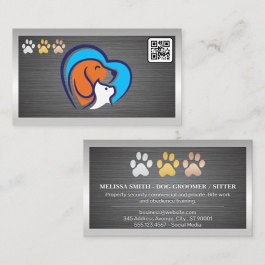 Cat Dog Logo Paws | QR-code Visitekaartje (Voorkant / Achterkant)