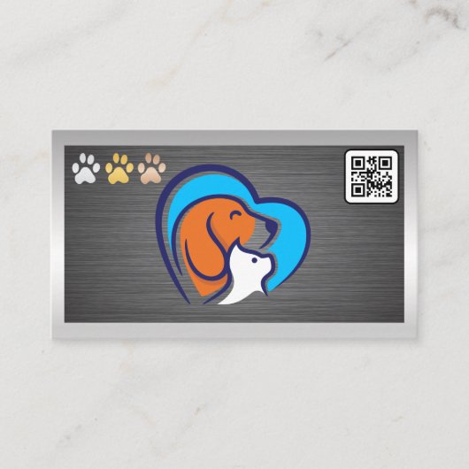 Cat Dog Logo Paws | QR-code Visitekaartje (Voorkant)