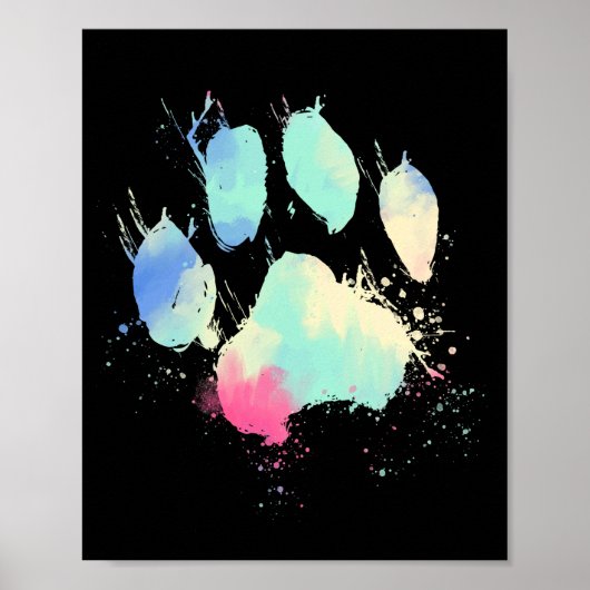 Cat Dog Paw Print Waterverf Regelboog (Voorkant)