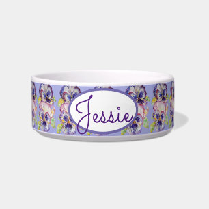 Cat Dog Shabby Floral Pansy Pansies Pet Name Bowl Voerbakje