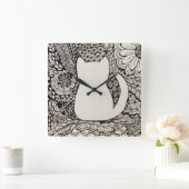 Cat Doodle Wall Clock Vierkante Klok (Huis)