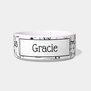 Cat Doodles, Funny Black and White Katten Pattern Voerbakje