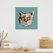cat, dots and eyes of diamonds poster (Keuken)