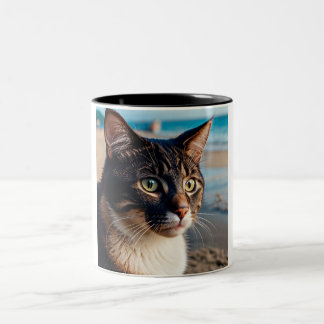 Cat Dreaming van het strand: Two-Tone Cat Coffee M Tweekleurige Koffiemok