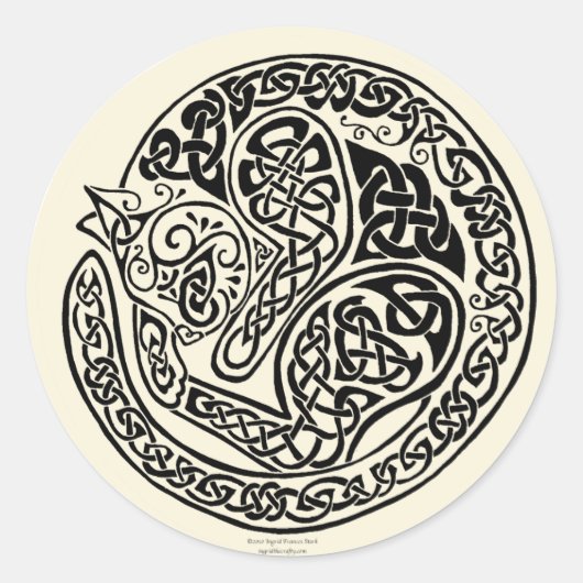 Cat Dreams Celtic Black Ivory Ronde Sticker (Voorkant)